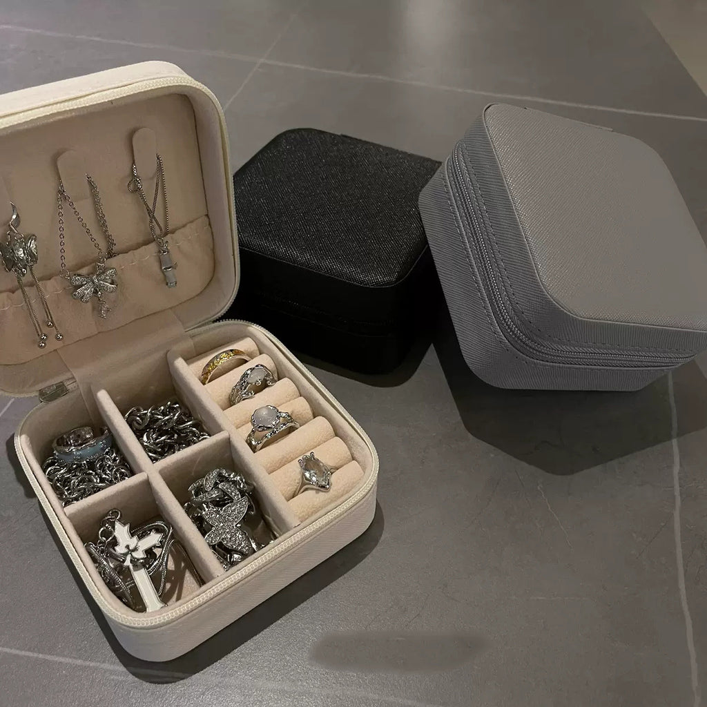 Simple Zipper Jewelry Storage Box Travel Portable