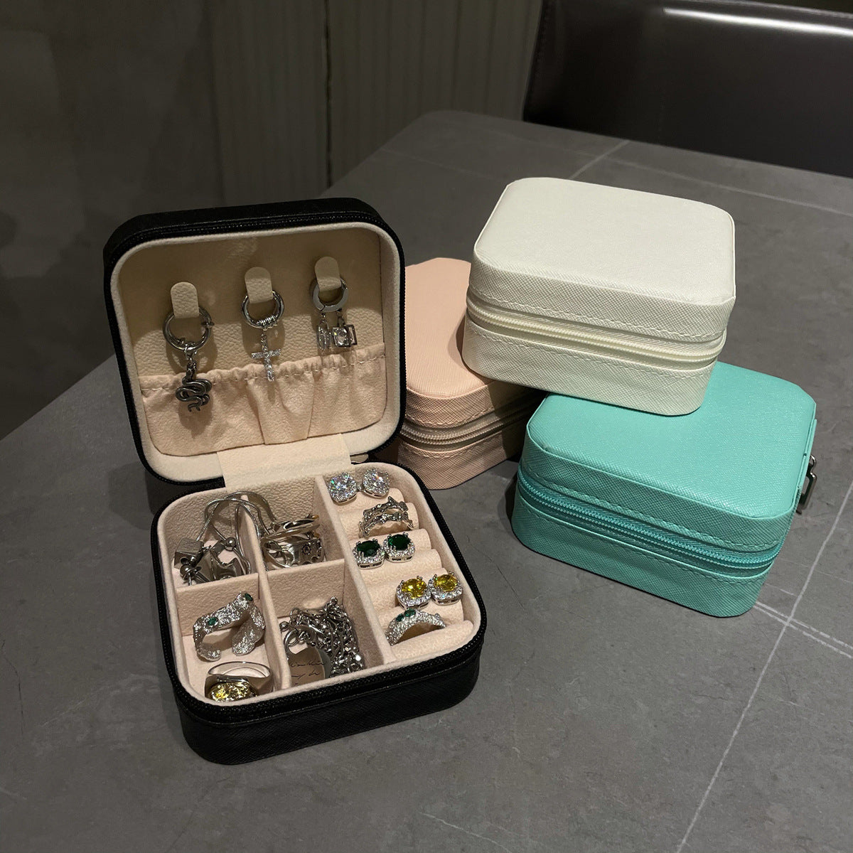 Simple Zipper Jewelry Storage Box Travel Portable